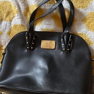 bebe Black Dome Satchel with Gold Plate